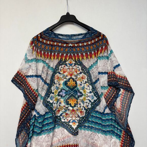 Asa Kaftans Women Kaftan Top Size Large Kimono Artsy Floral Boho C043 -13 - Picture 14 of 16